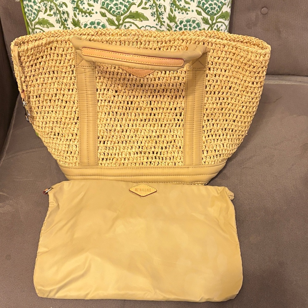MZ Wallace Natural Tan Woven Tote with Leather Trim - Picture 5 of 6
